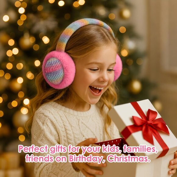 ⚡Kids Rainbow Purple Knitted Winter Outdoor Plush Adjustable Warm Ear Muffs - Picture 7 of 8